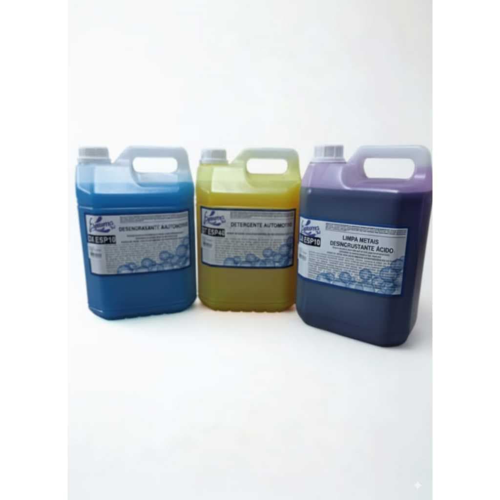 KIt Lavagem Automotiva,  Shampoo neutro com carnaúba 5l, Desincrustante ácido(metacil)5l e desengraxante 5l Espumasul