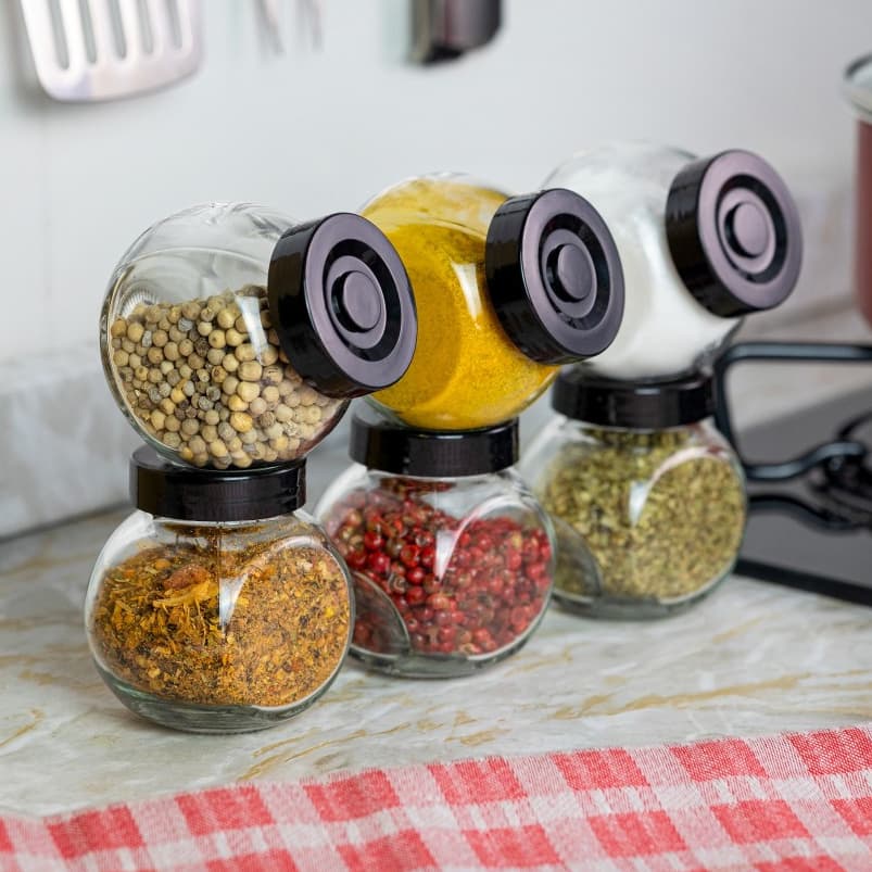 Kit 3 Porta Condimentos de Vidro 100ml com Tampa Preta | Porta Temperos e Guloseimas