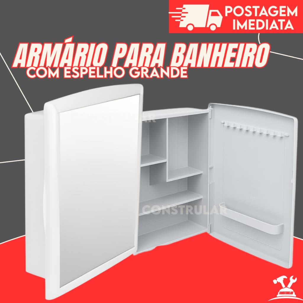 Armário de Banheiro com Espelho Grande – Armário Suspenso Dual Espaçoso com Porta e Prateleiras