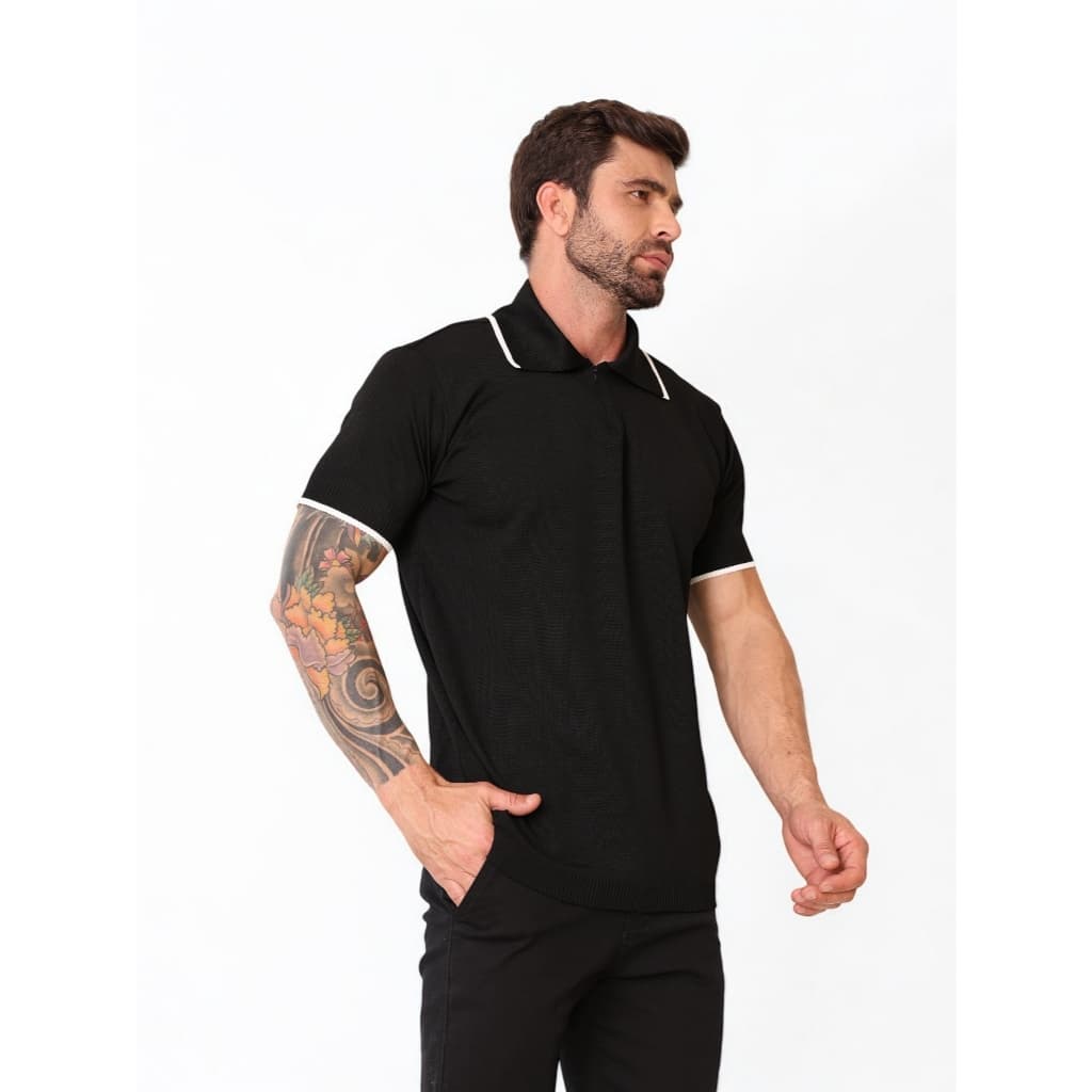 Camiseta Polo Com Ziper De Seda Masculino Camiseta manga curta High-End Mesh Lapela Texturizada Verão Varia