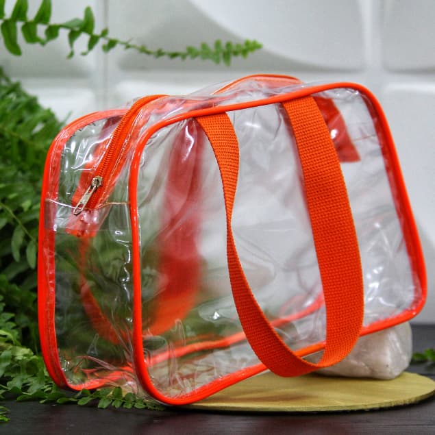 Necessaire Transparente Organizadora Grande Com alça| Linda Laranja , Modelo Grande