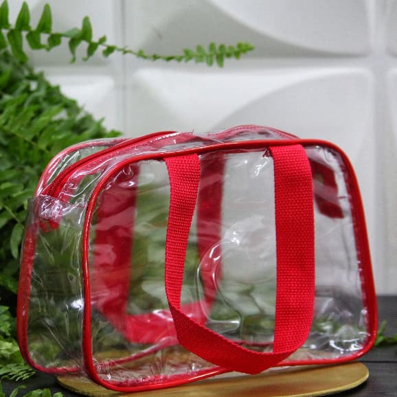 Necessaire Transparente Organizadora Grande Com alça| Linda Vermelho , Modelo Grande