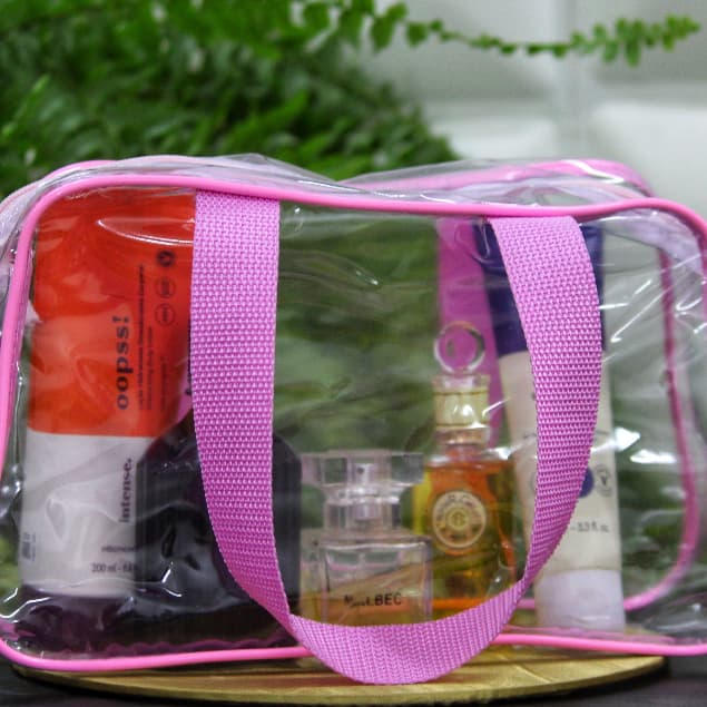 Necessaire Transparente Organizadora Grande Com alça| Linda Rosa BB , Modelo Grande