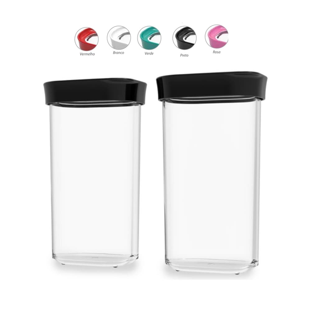 Kit 02 Potes Herméticos Cereais Tempero Empilhável Cozinha Acrílico 500ml