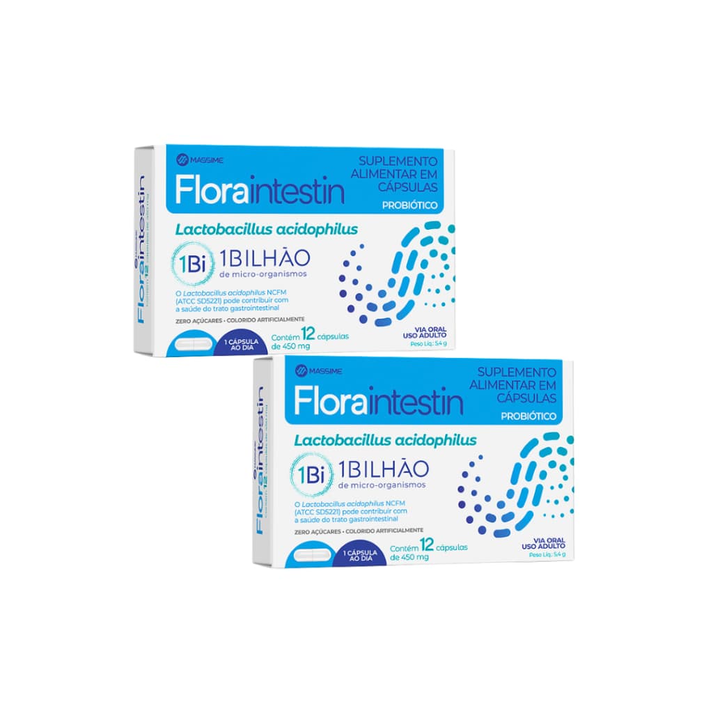 KIT 2x Floraintestin Probiótico 1 Bilhões Lactobacillus 12 cápsulas - Massime