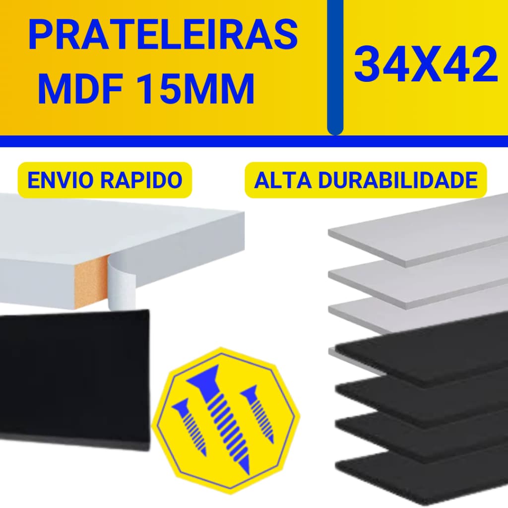 Prateleira Lisa Mdf 15mm Branco 34x42cm nicho parede prateleiras guarda roupa