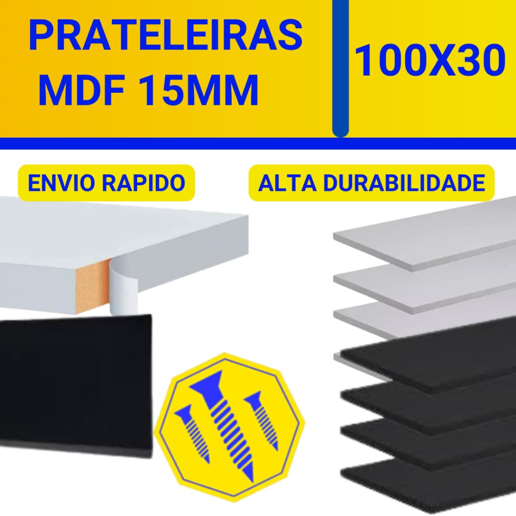Prateleira 100x30cm Lisa Mdf 15mm Branco nicho parede prateleiras Bancada