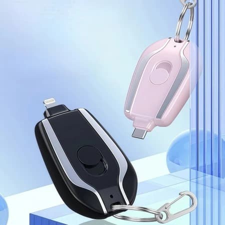 Chaveiro Power Bank 1500mAh – Carregador Portátil de Emergência p/ iPhone e Android, Compacto e Prático