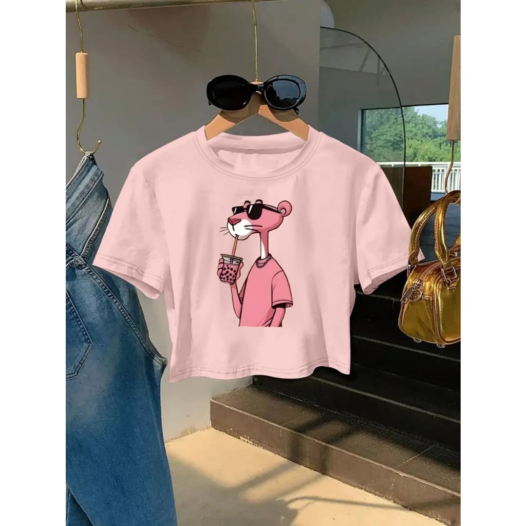 Cropped Feminino Oversized estilo basico treino academia pantera Rosa