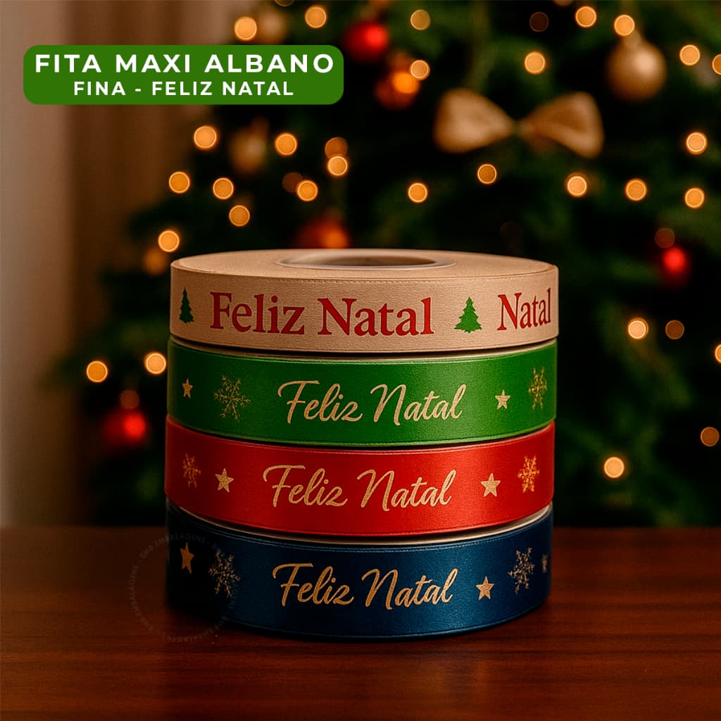 Fita Maxi Albano Feliz Natal 16mmx50m Laço Festas Decoração