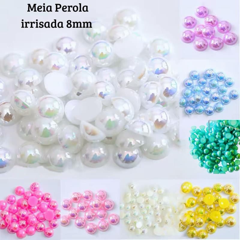 Aplique Meia Pérola Irrisada 8mm 500/ 200 ou 100 und Artesanato Aplique p Laços Colagem sem Furo