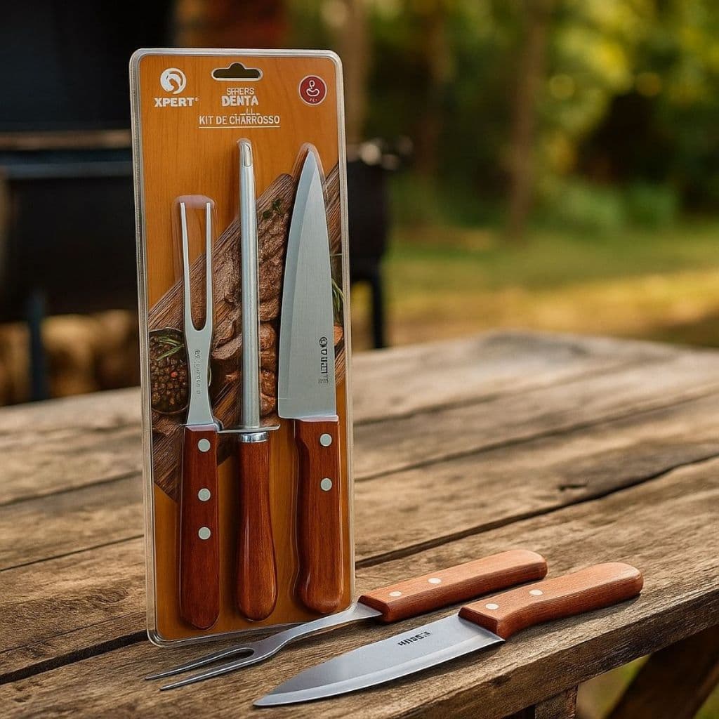 Kit 3 Peças Para Churrasco Com Cabo de Madeira XPERT