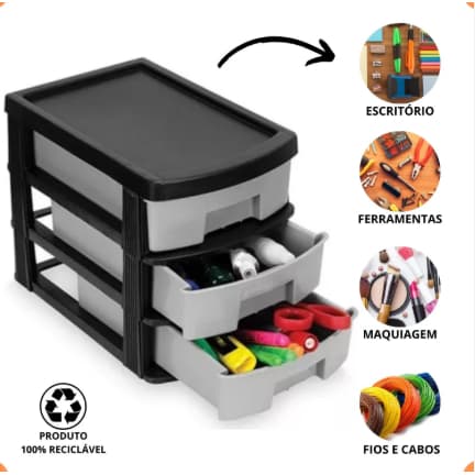 Gaveteiro Organizador Plástico 3 Gavetas-Arqplast-TOY