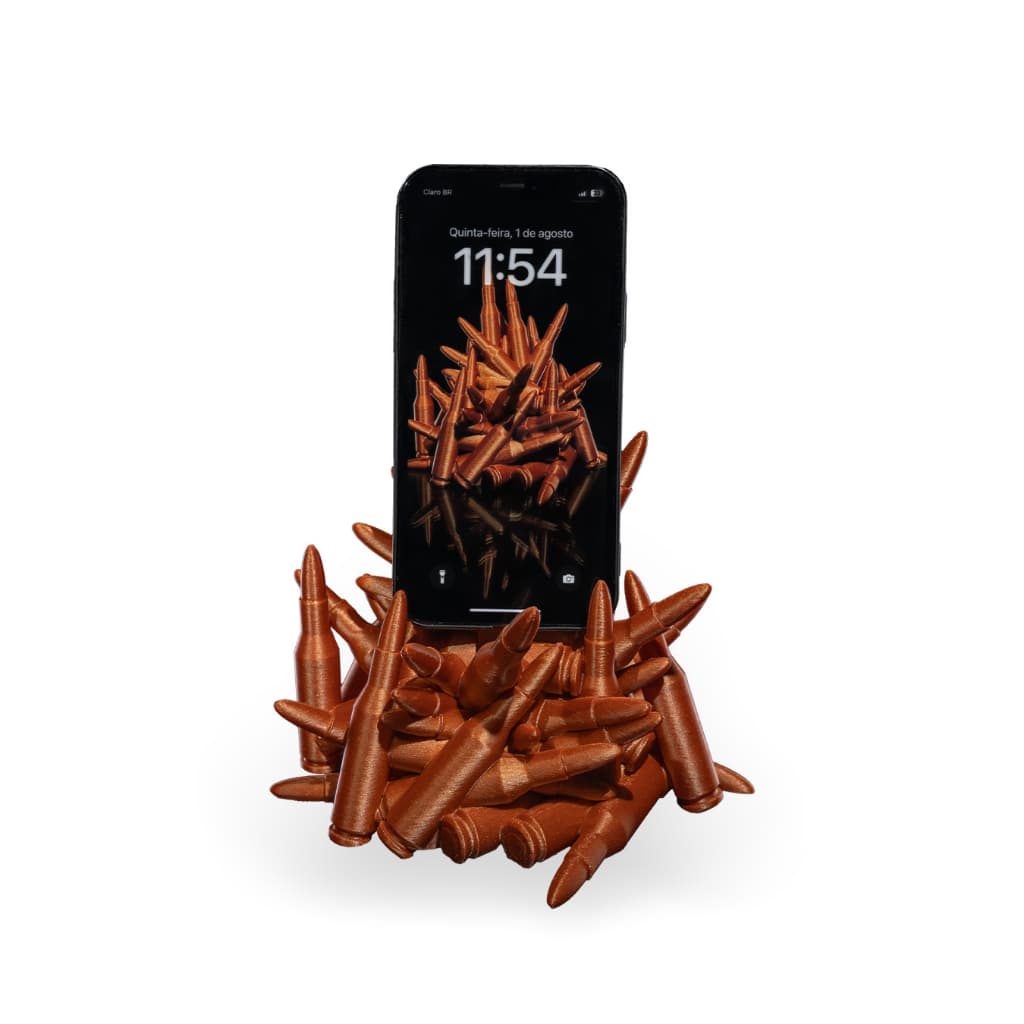 Suporte de Celular Estilo Munição – Base Decorativa em Impressão 3D com Entrada para Carregador
