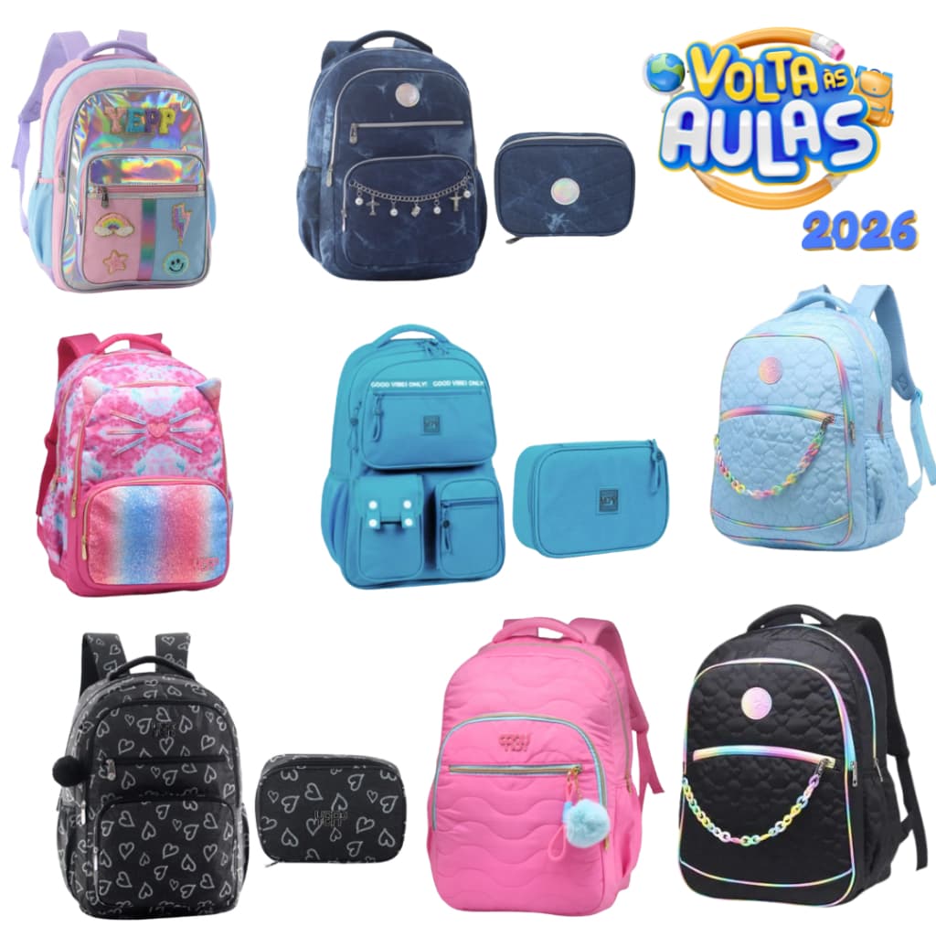 Mochila Escolar Feminina Ou Kit Com Estojo Modelo 2026 Juvenil - Yepp