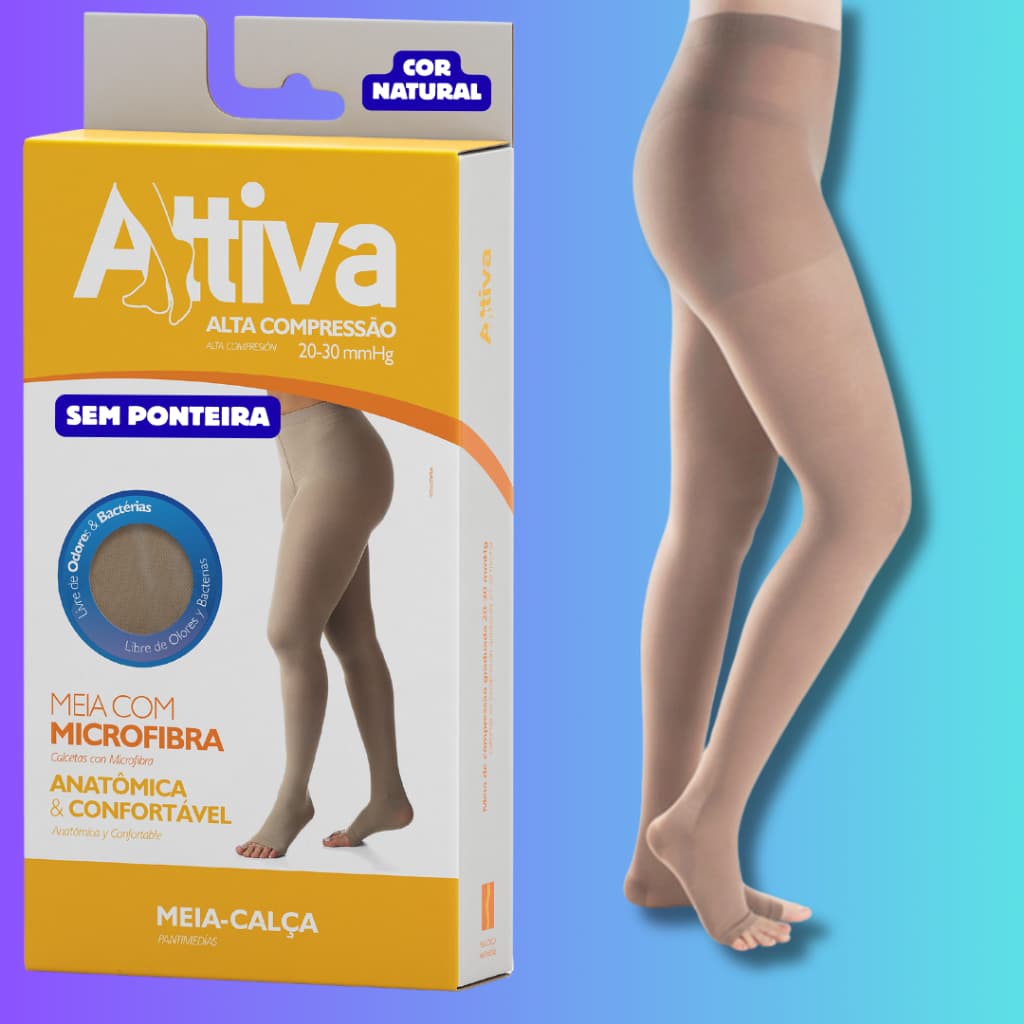 Meia Calça - Meias Varizes Alta Compressão 20-30mmHg Attiva Sem ponteira