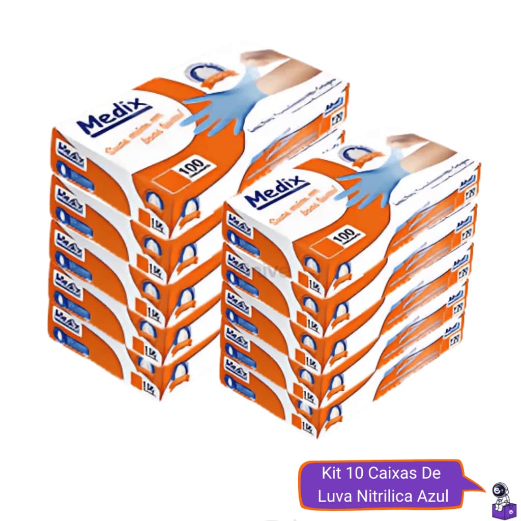Kit Até 10 Caixas de Luva Nitrílica Azul Descartável Sem Pó Ambidestra P M G 1000 Unidades
