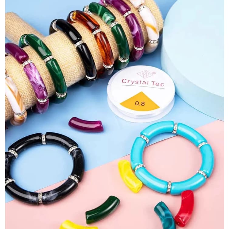 Tubo Acrílico Entremeio Bambu Para Pulseira Bijuteria Montagem Artesanato DIY Colorido