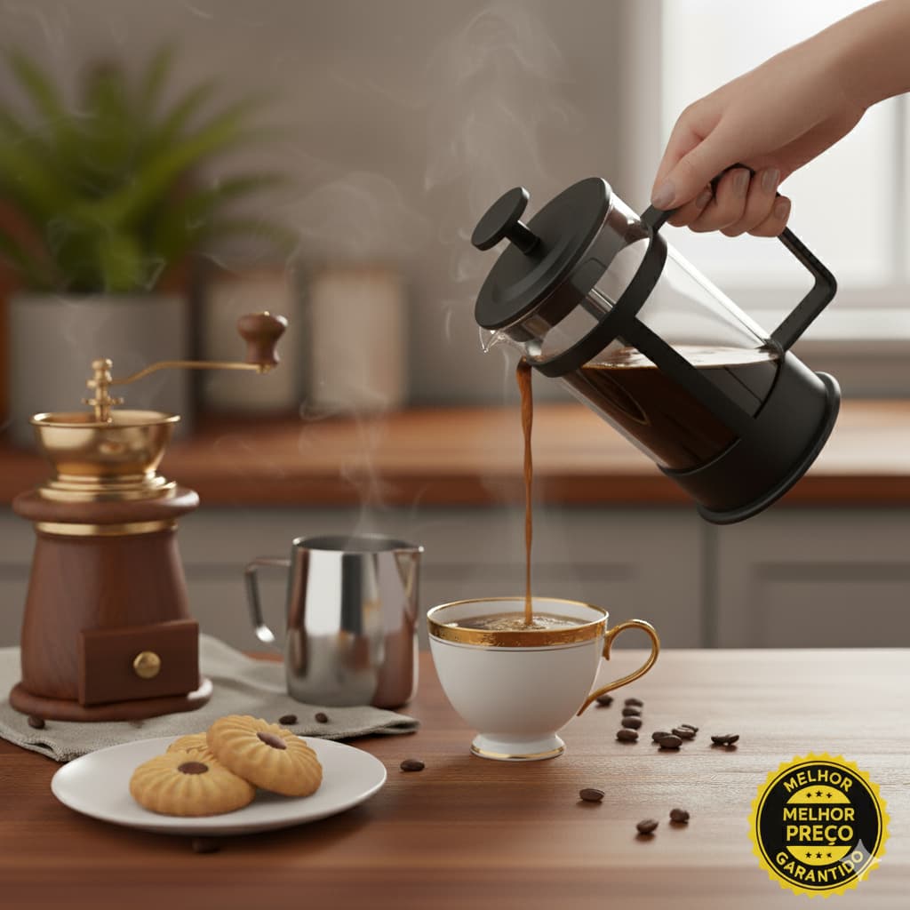Cafeteira Prensa Francesa Cremeira Café Chá Leite De Vidro Com Tampa Preta com Alça e Haste 350ml