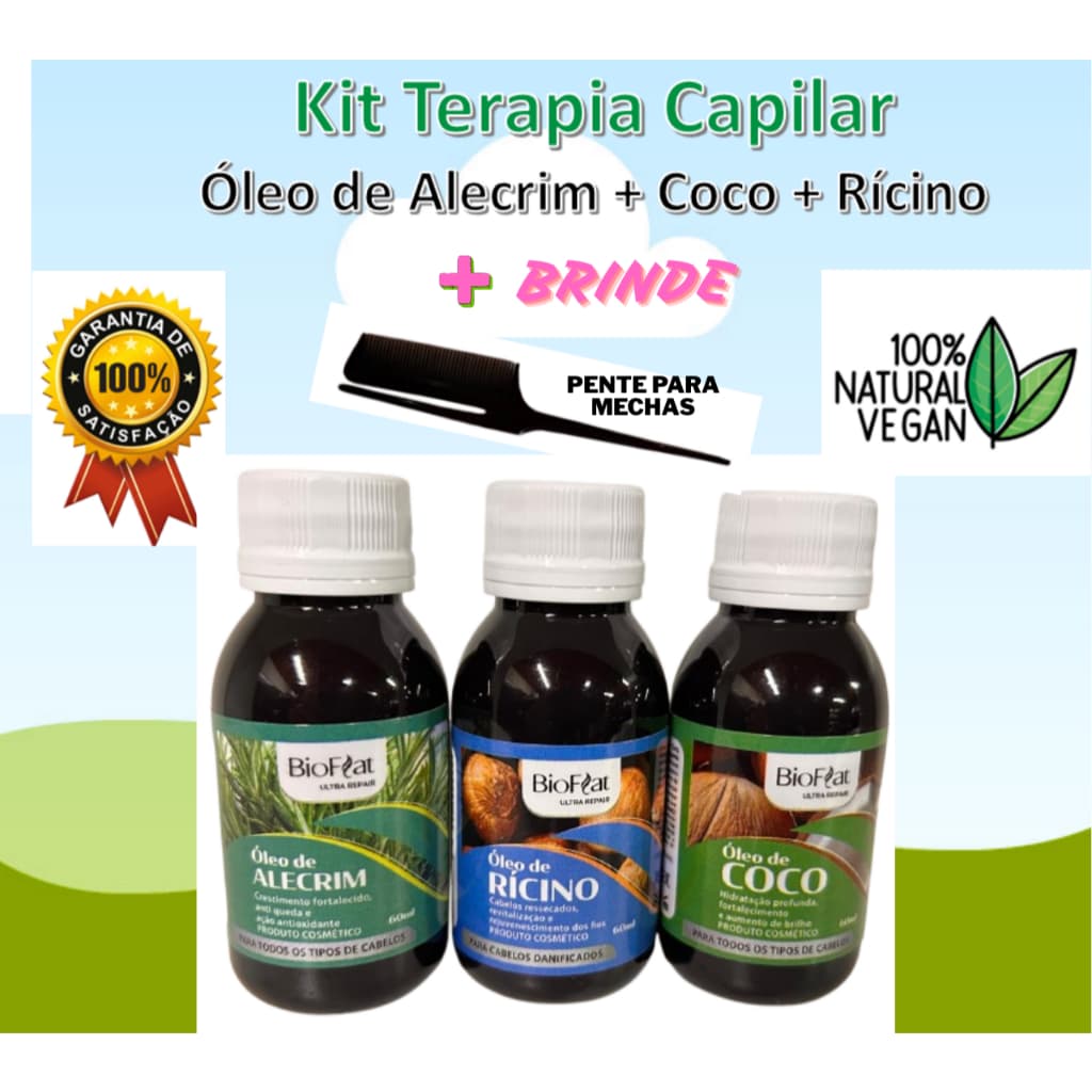 Kit Oleo Terapia Capilar BioFlat  (Alecrim 60ml + Coco 60ml + Ricino 60ml)