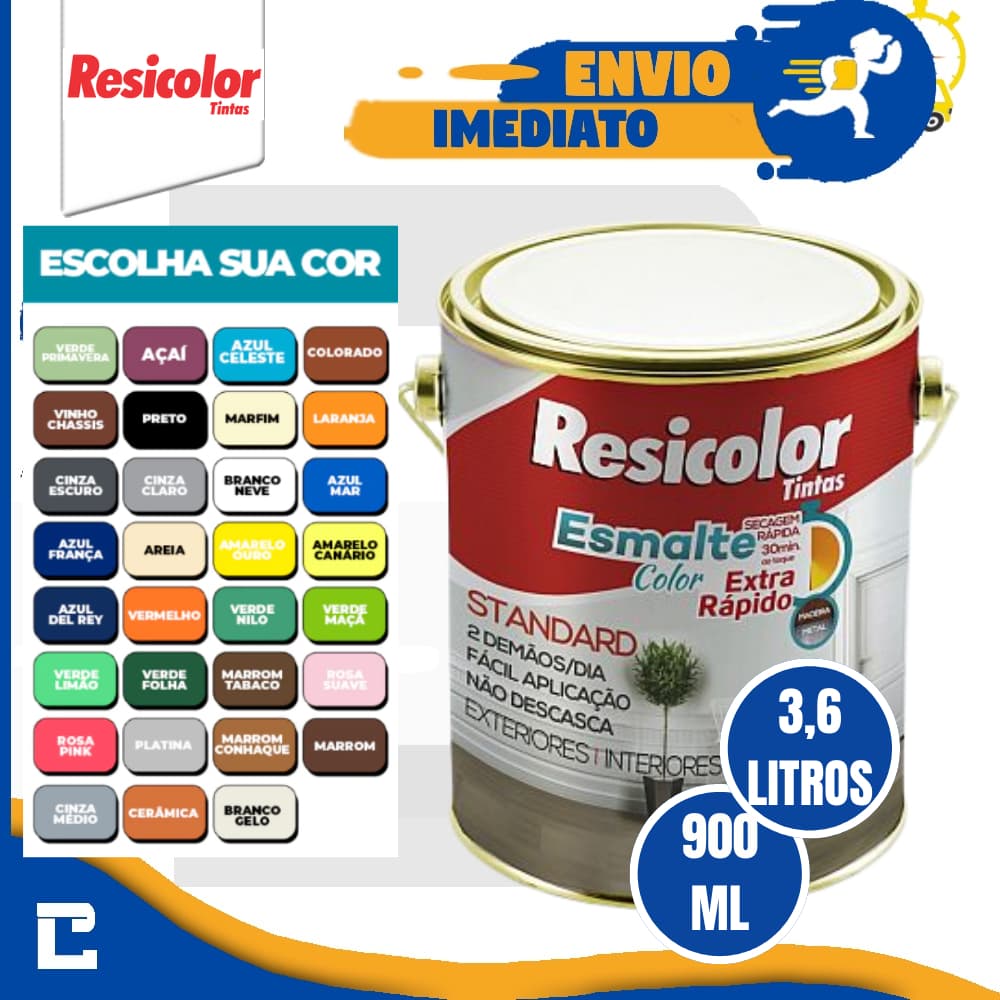 Tinta Esmalte Sintético 900ML/3,6L - Cores Diversas - Resicolor Extra Rápido