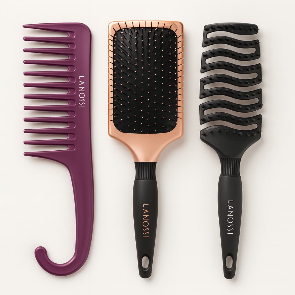 Kit Escova de Cabelo Raquete Pente de Banho com Pendurador Lanossi