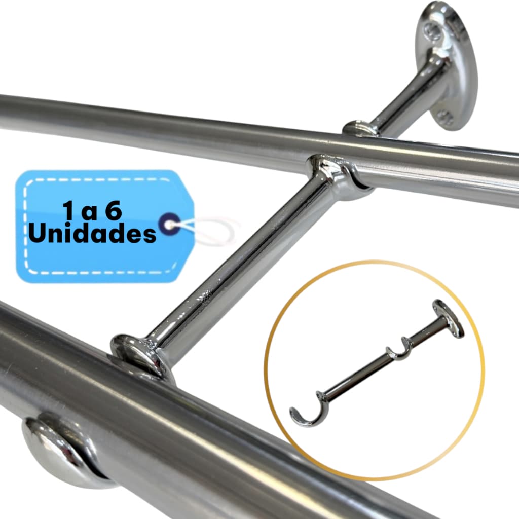 KIt Suporte Duplo Base Alongado 19/28 mm Varão Simples Cortina Cor Alumínio Parede- 1 até 6 Un