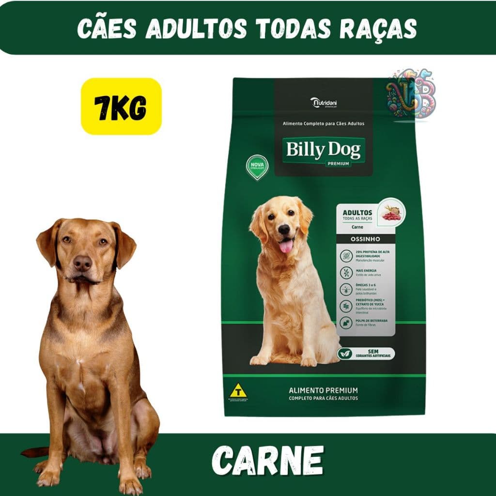 Billy Dog Ossinho Ração Premium Cães Adultos Carne 7KG