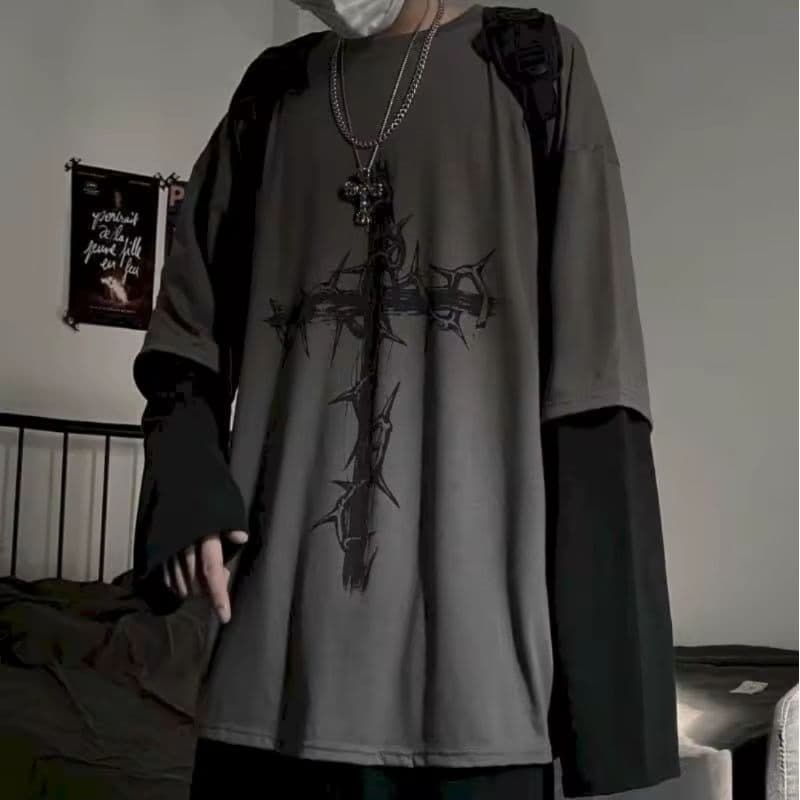 t camisas gothic punk roupas anime casual manga comprida oversized y2k camiseta harajuku streetwear academia hip hop (G)