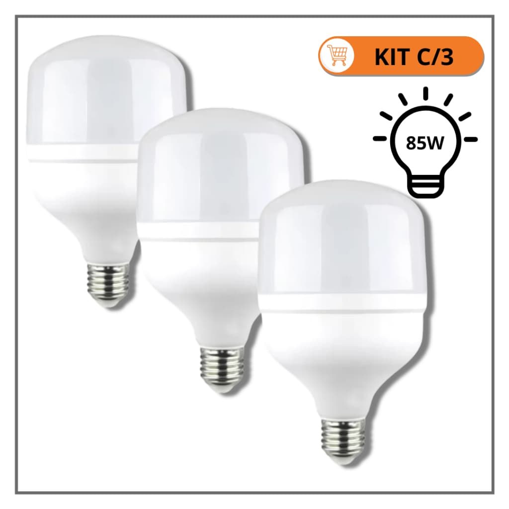 Kit 3 Lâmpadas LED Alta Potência 80W / 85W – Branco Frio 6500K – Soquete E27
