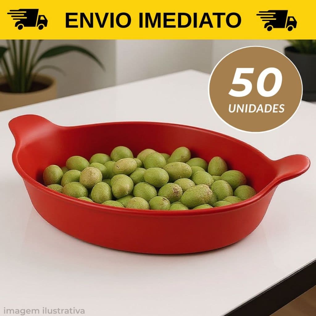 Conjunto  Preta 50 Petisqueira Barca tigela Vermelha Branco Plástica Para Servir Aperitivos