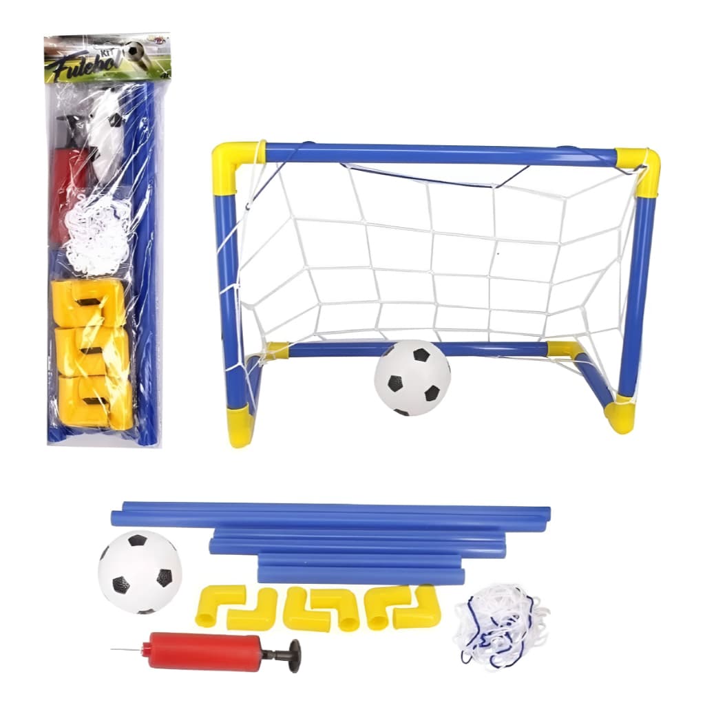 KIT 1 2 GOLZINHO MINI TRAVE INFANTIL COM ACESSÓRIOS BOLA E BOMBA DE AR GOLEIRO ATACANTE HOMEPLAY