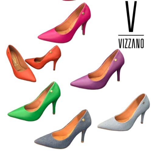 Sapato Scarpin Vizzano Salto Fino Feminino Moderno Jeans e Couro