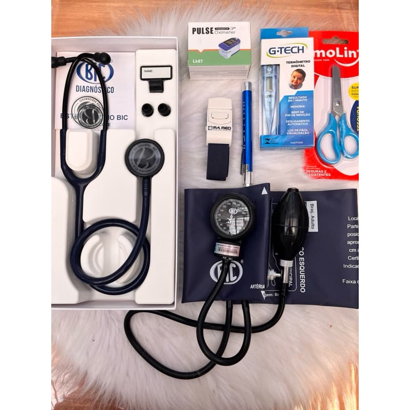 kit Enfermagem/Saúde - estetoscópio Eternity azul+ esfigmomanômetro azul+oxímetro azul