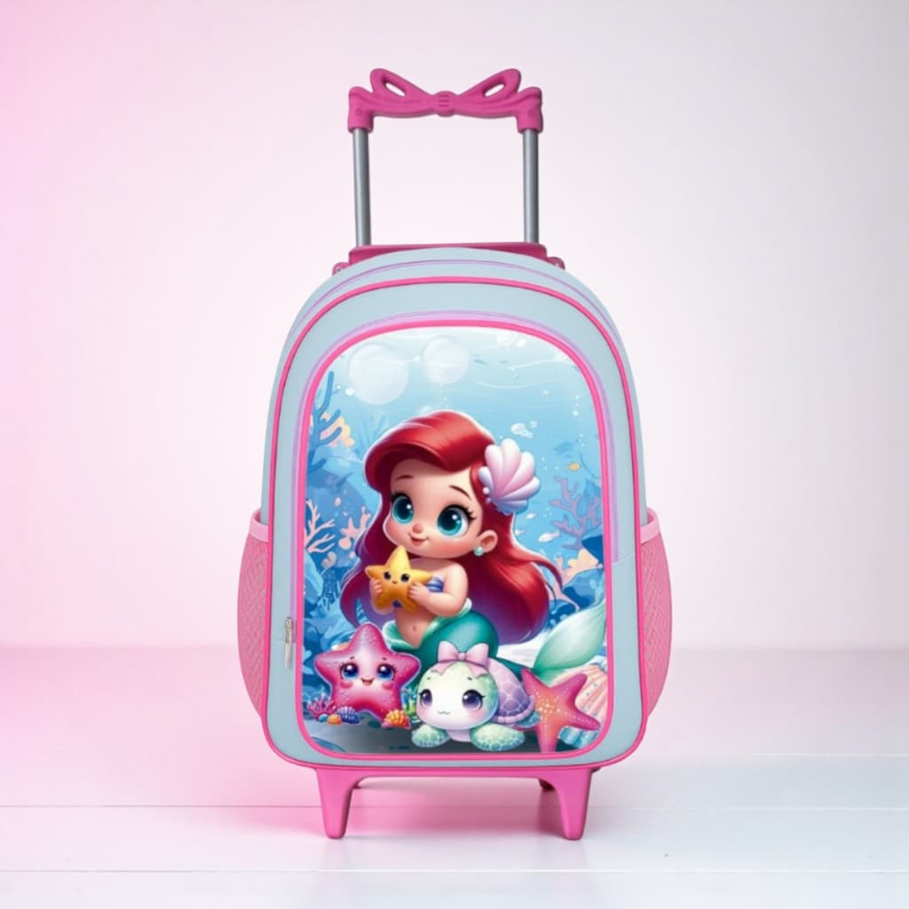 Mochila de Rodinhas Infantil Sereia Feminina Escolar 4 a 10 Anos |Envio Imediato