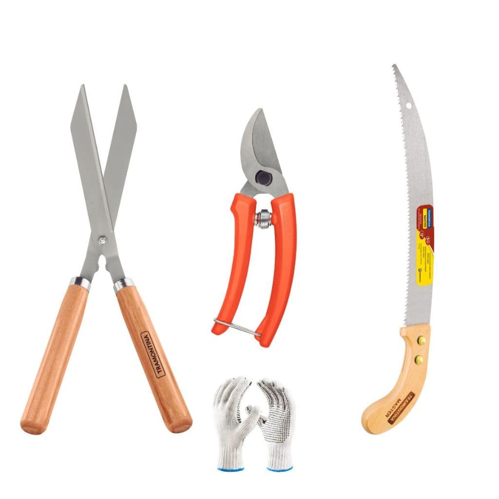 KIT JARDINAGEM 3 PEÇAS TRAMONTINA TESOURA SERROTE+LUVA BRINDE