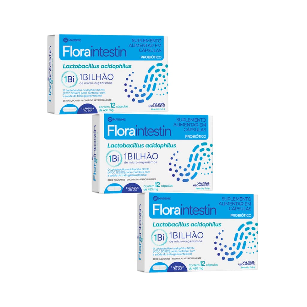 KIT 3x Floraintestin Probiótico 1 Bilhões Lactobacillus 12 cápsulas - Massime