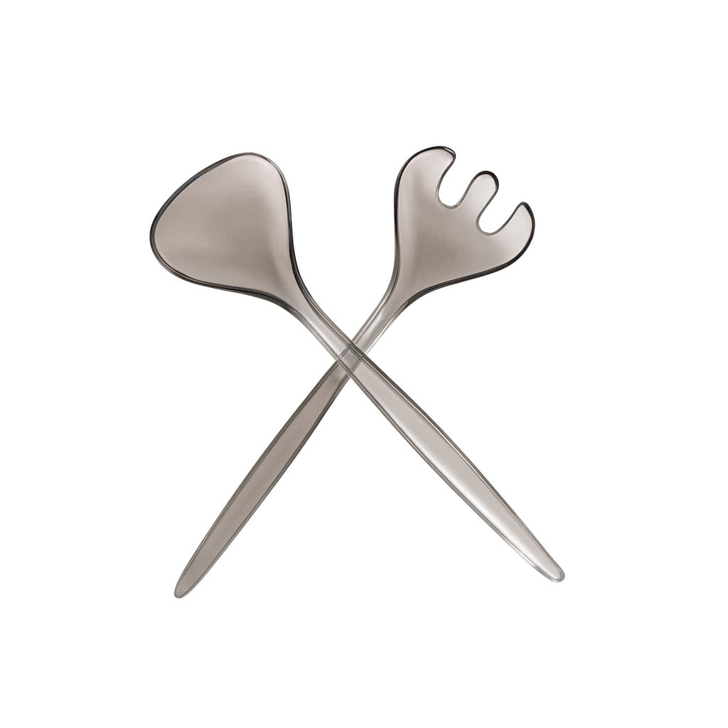 KIT 2 TALHERES CRISTAL PARA SALADA - Pegador Concha para servir salada Fumê poliestireno