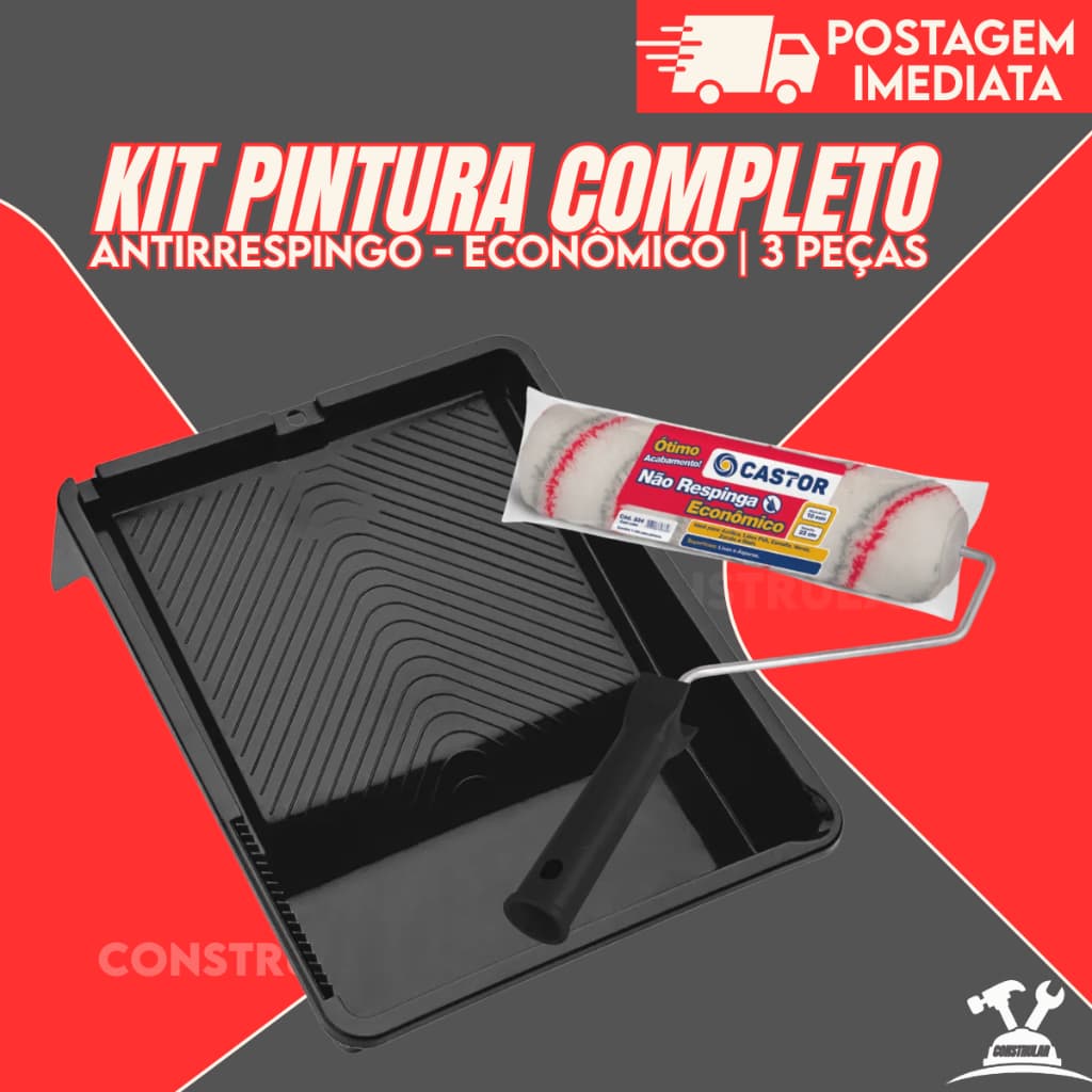 Kit Pintura Parede 3 Peças Roma - Rolo De Pintura Para Parede 23cm + Cabo para Rolo + Bandeja