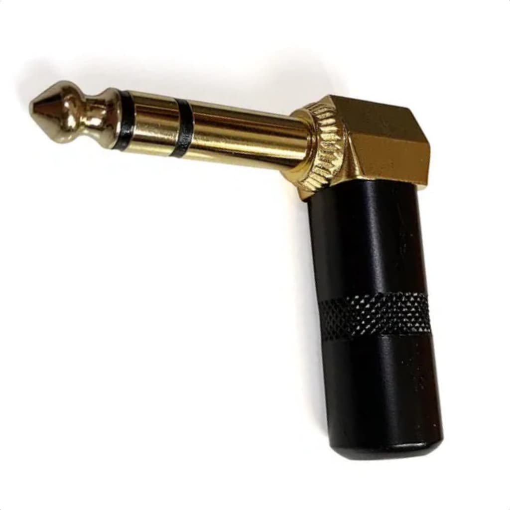 Plug Conector P10 90 Graus Stereo Linha Profissional Gold