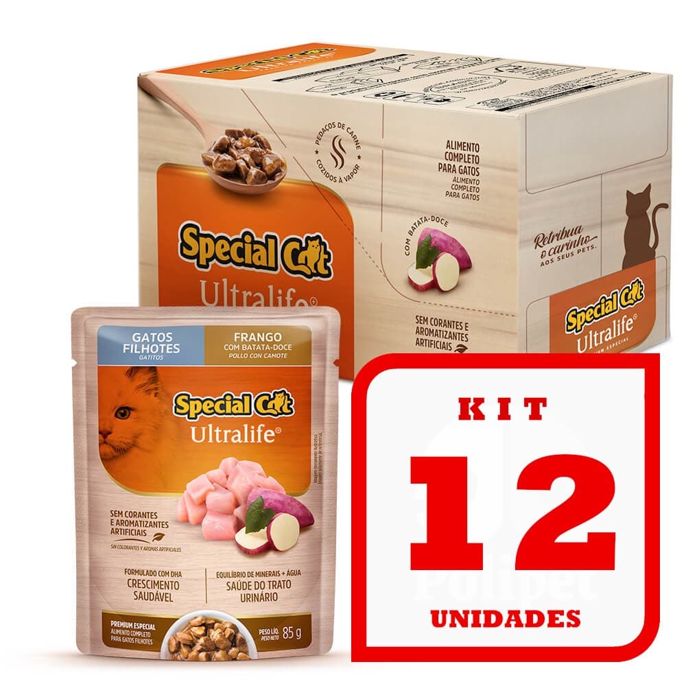 Kit com 12 Sachês Special Cat Gatos Filhotes 12x85g Frango