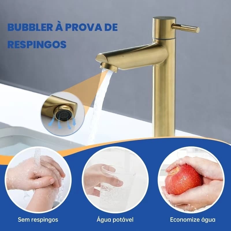 Torneira de banheiro de aço com fechamento de água fria e alça única dourada (mangueira de entrada de água não incluída)