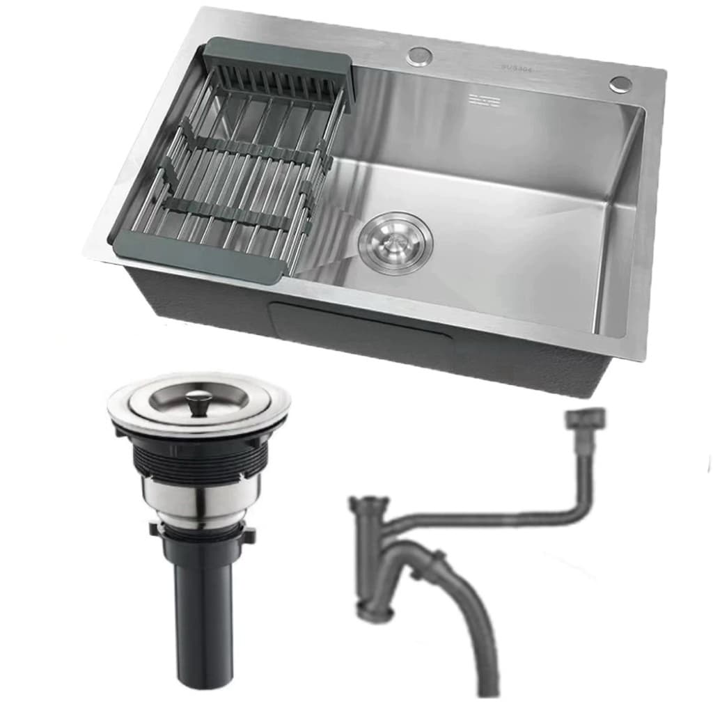 Pia de cozinha gourmet prata 68x45 cm pia de aço inoxidável escovado resistente a riscos com acessórios