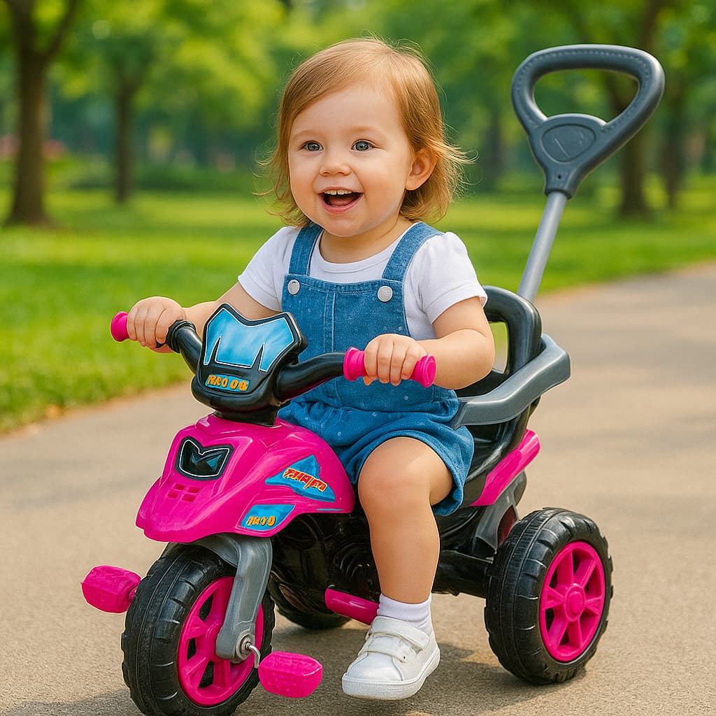 Triciclo com Pedal e Haste Empurrador Infantil Menina ou Menino
