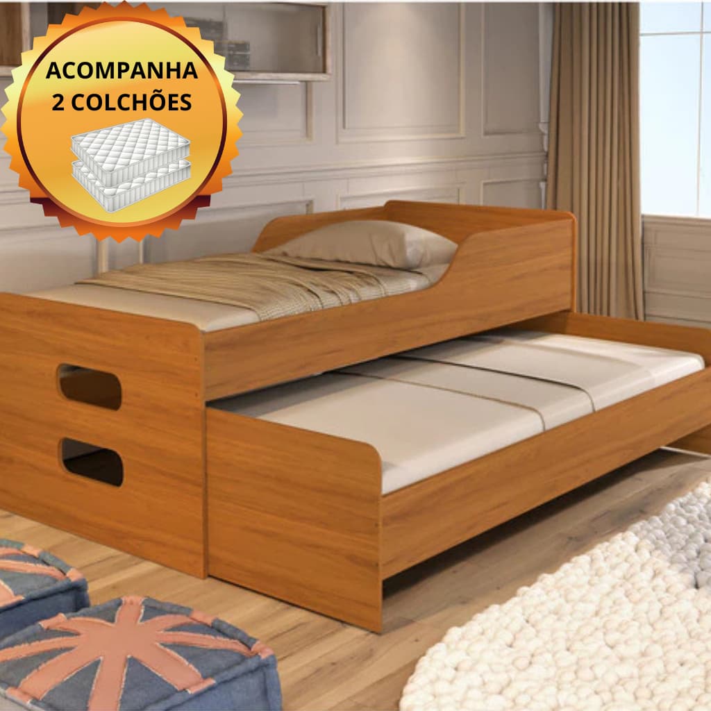 Bicama Bibox Beliche Solteiro Elis Auxiliar Com 2 Colchões D20 188x88cm