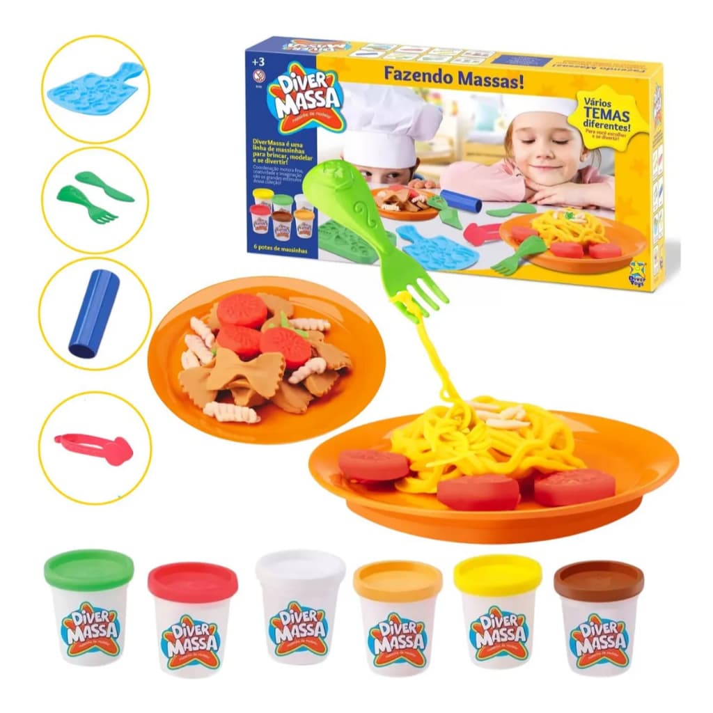 Massinha De Modelar Brincar Fazendo Massas Macarrão Moldes Modelar Divertoys