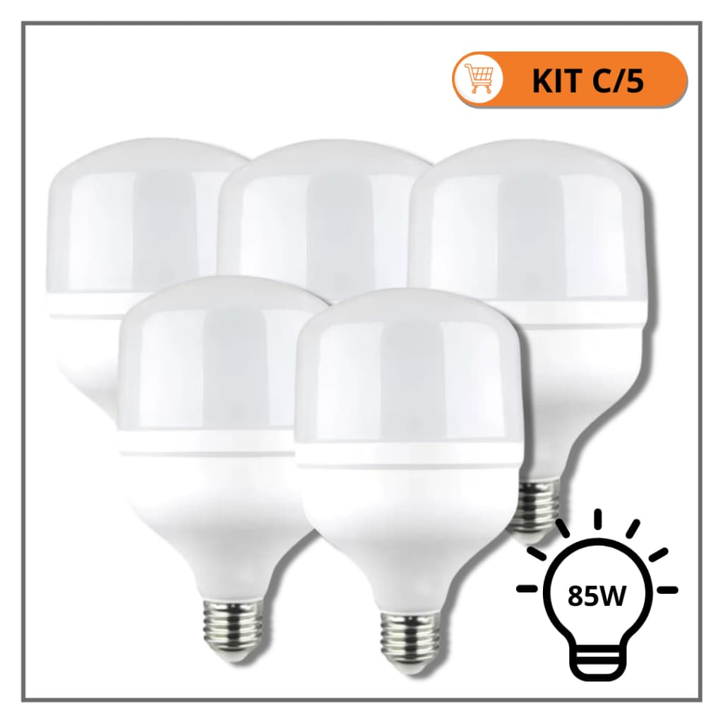 Kit 5 Lâmpadas LED Alta Potência 80W / 85W – Branco Frio 6500K – Soquete E27