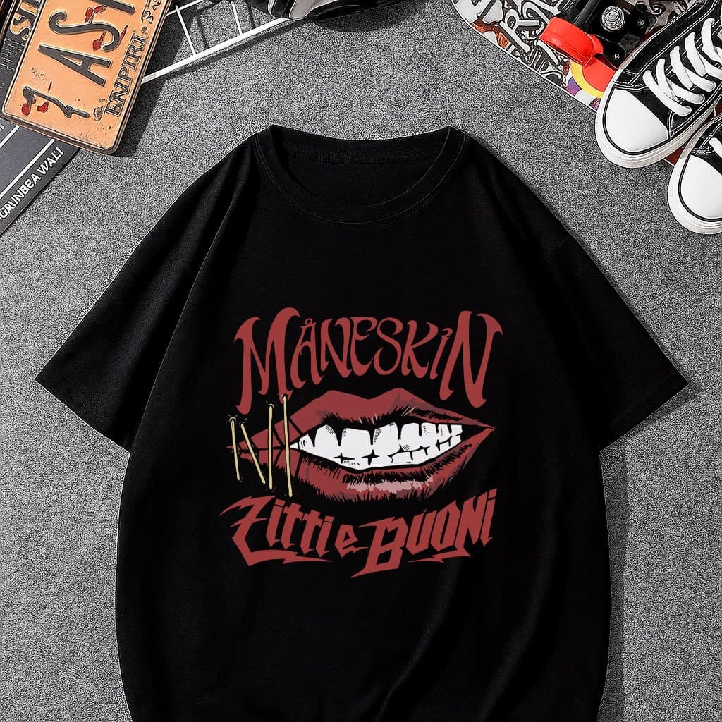 Camiseta Tradicional Rock Maneskin Heavy Metal Caveira Banda de Rock Algodão Unissex