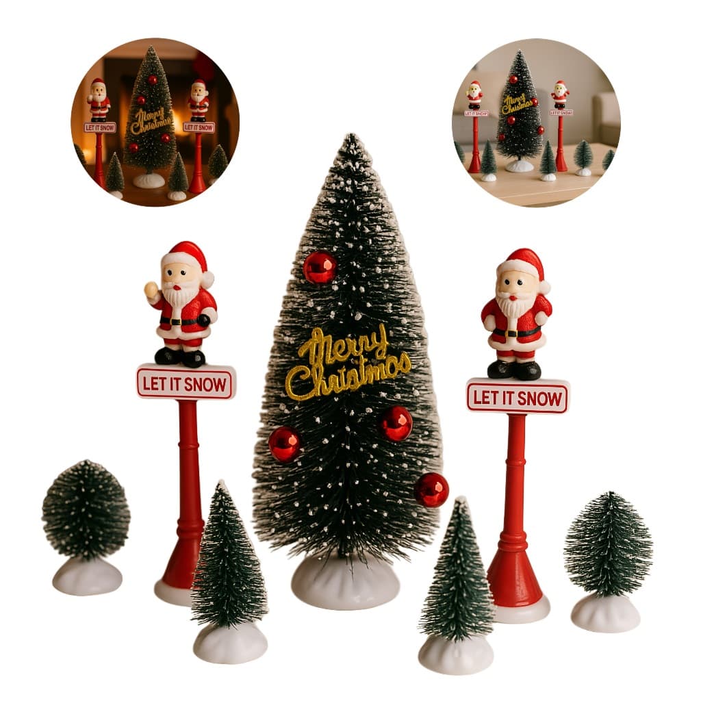 Kit 7 enfeites natalinos mesa pinheiro mini arvore Natal decoração Vila Natalina