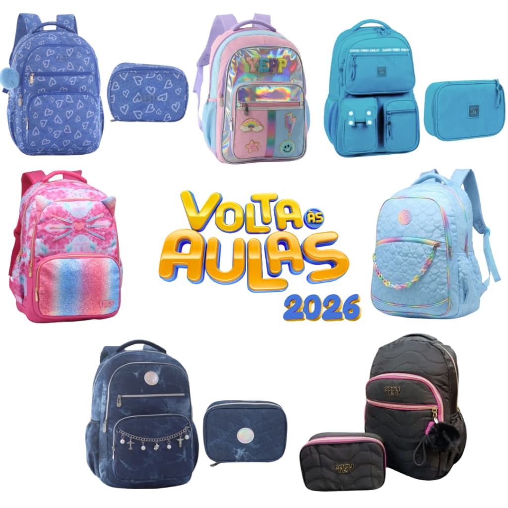 Mochila Escolar Yepp ou Kit mochila e estojo Feminina Juvenil Confortável volta ás aulas 2026